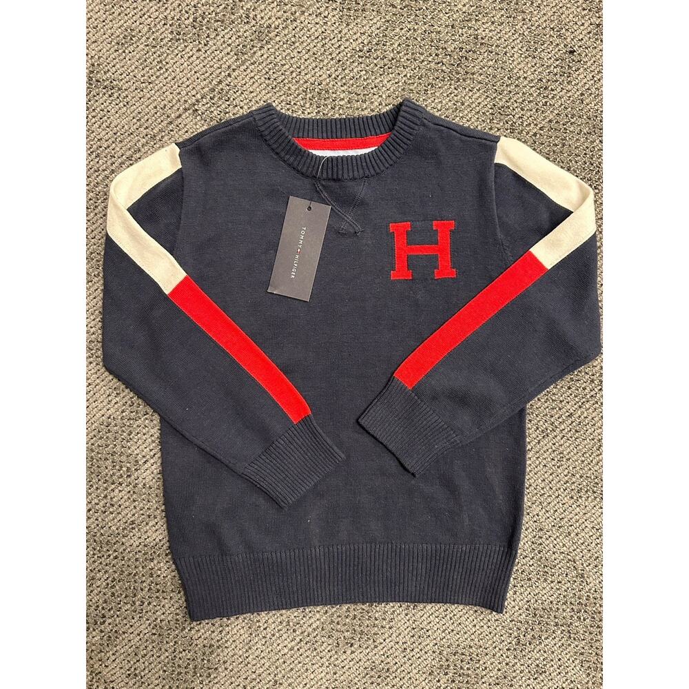 Tommy Hilfiger Kids Sweater Size 6 Navy Logo Cotton NWT Crewneck Pullover Top